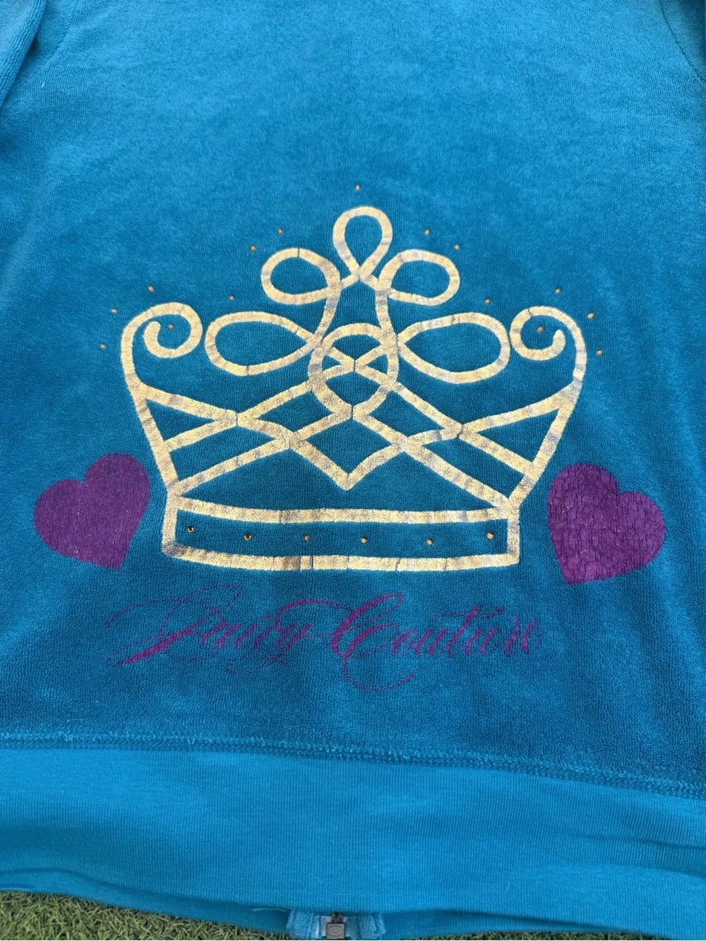 RARE VINTAGE 2000s Y2K JUICY COUTURE GRAPHIC LIGHT BLUE VELVET TRENDY ZIP UP